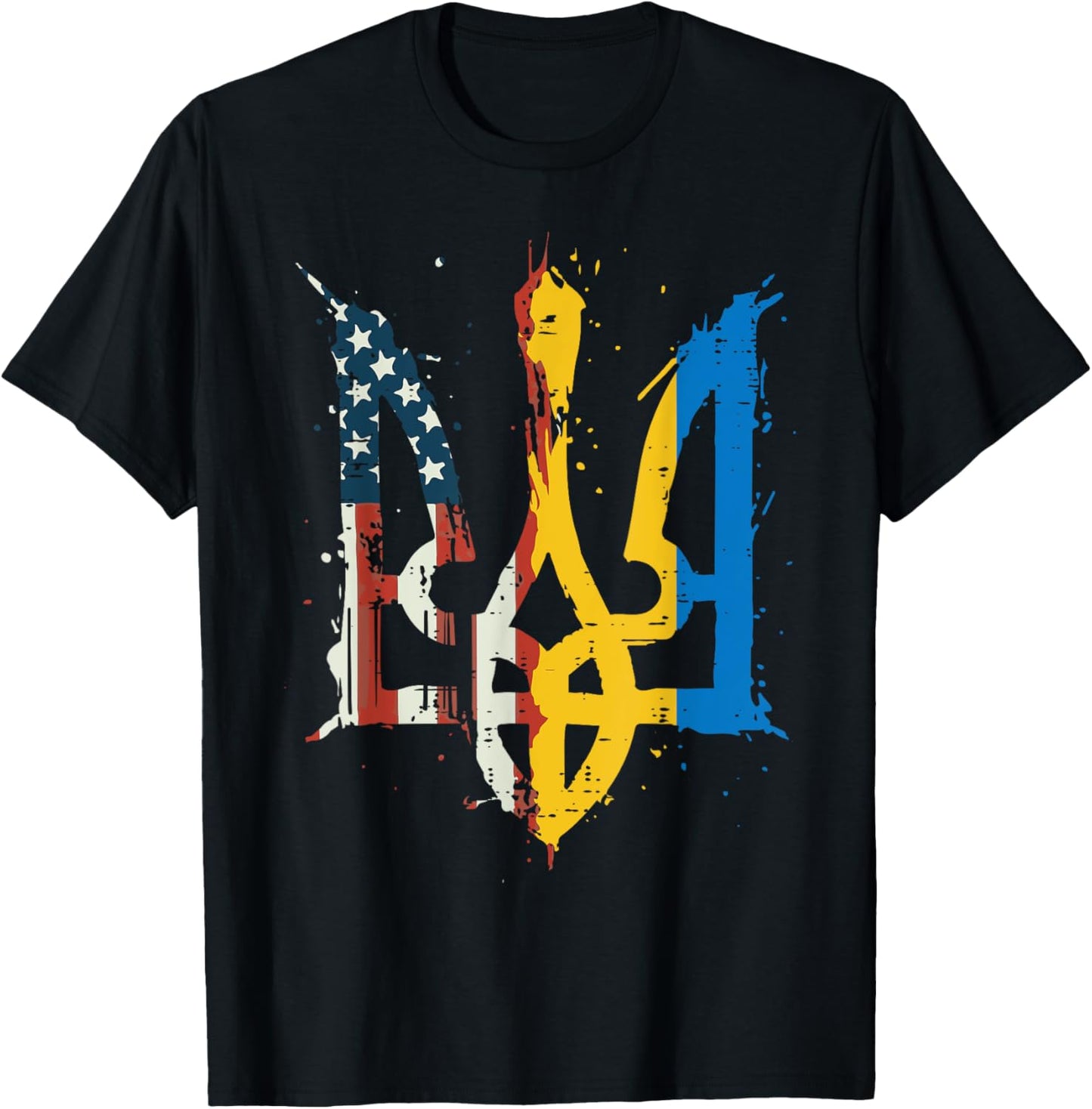 Ukraine America Flag Trident Ukrainian Tryzub Men Women Kids T-Shirt