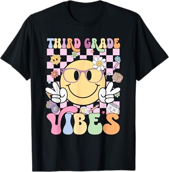 Third Grade Vibes Smile Face Funny Back to School Girls Kids T-Shirt
