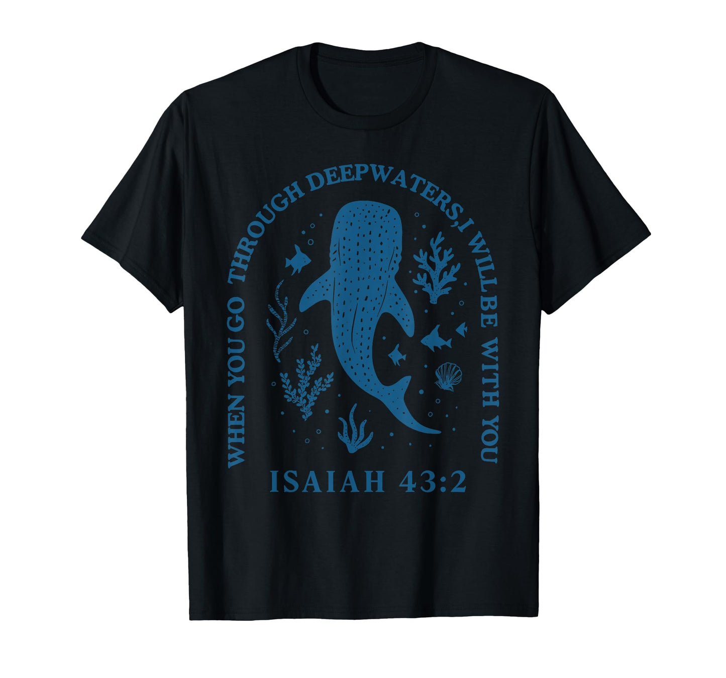 Retro Deep Waters Whale Shark Isaiah 43:2 Ocean Wildlife Sea T-Shirt
