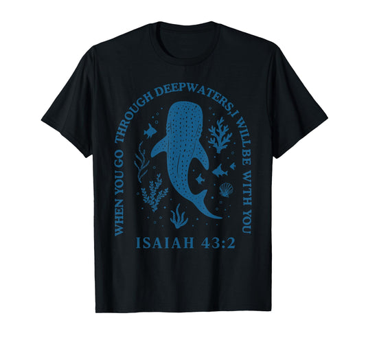 Retro Deep Waters Whale Shark Isaiah 43:2 Ocean Wildlife Sea T-Shirt