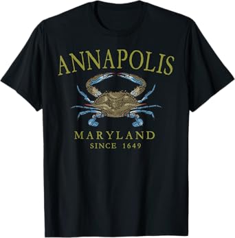 Annapolis Maryland Blue Crab Since 1649 Arched Olive Letters T-Shirt