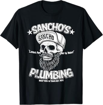 Sancho's Plumbing Laying Pipe Skeleton Plumber Funny T-Shirt