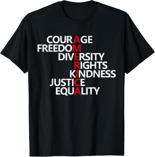America Values Word Art Courage Freedom Diversity 4th July T-Shirt