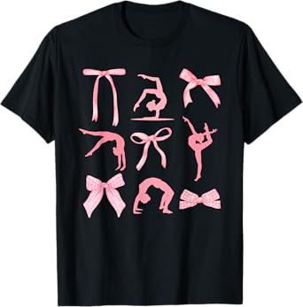 Coquette Gymnastics Cute Bow Gymnasts Women Girls Kids T-Shirt