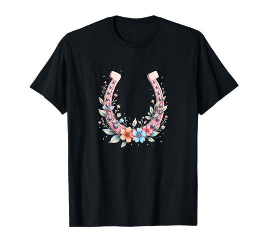 Horseshoe with Flowers, Horse Girl T-Shirt