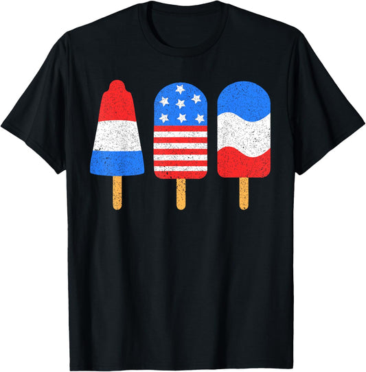 4th Of July Ice Pops Red White Blue American Flag Patriotic T-Shirt