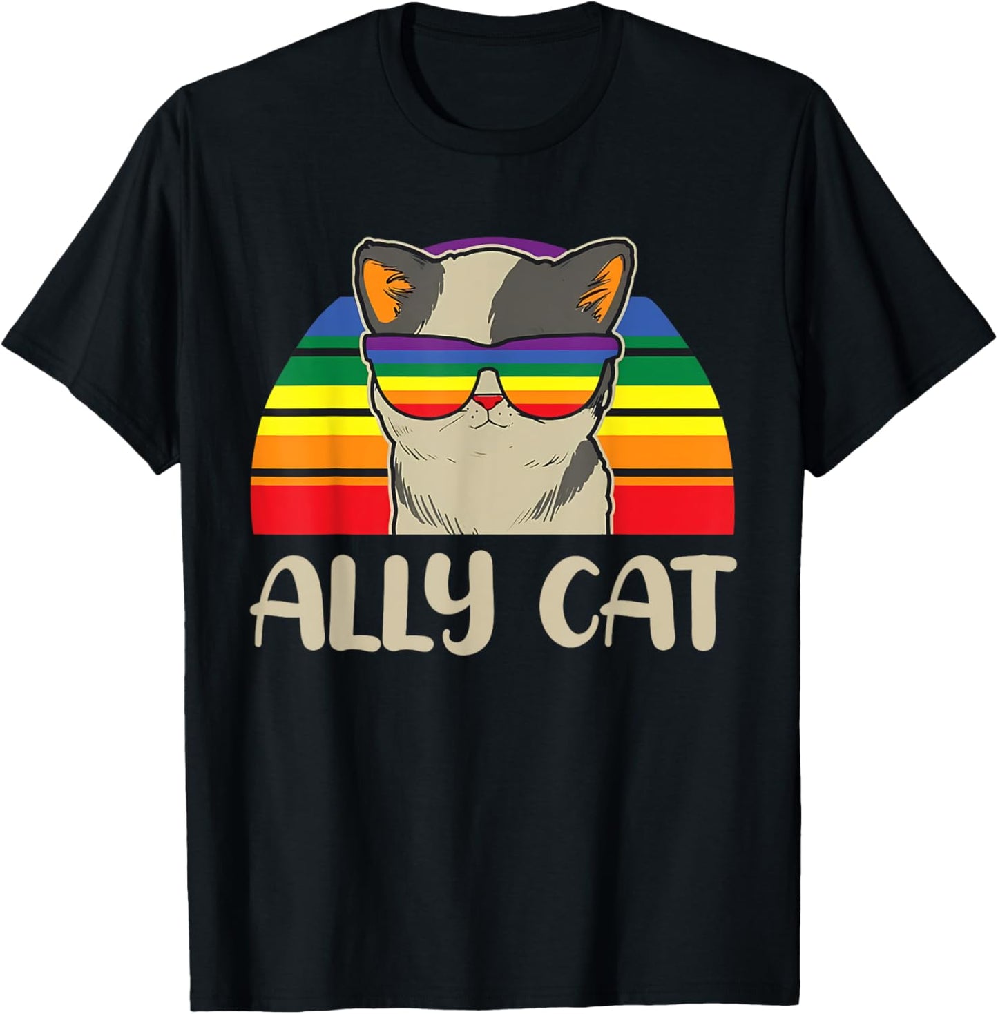 Gay Pride Month Ally Cat Funny LGBTQ Rainbow Men Women Kids T-Shirt