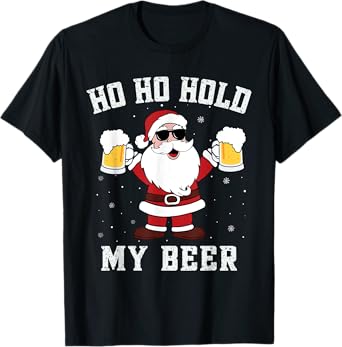 Ho Ho Hold My Beer Funny Santa Drinking Beer Xmas costume T-Shirt
