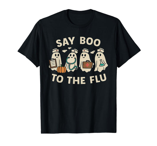 Nurse Halloween Ghost Crew Vaccine Say Boo to The flu T-Shirt