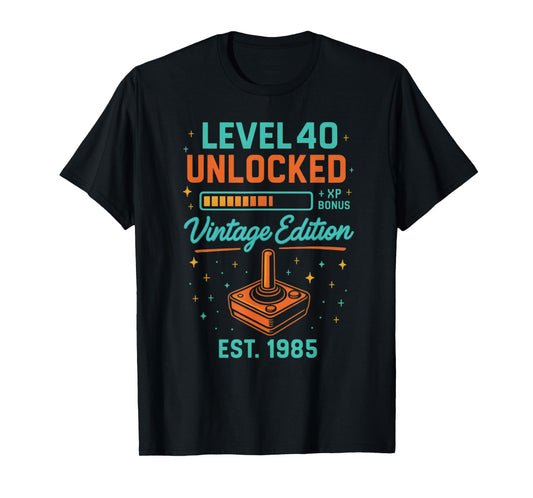 Level 40 Unlocked Vintage Edition Funny 40th Birthday Gift T-Shirt