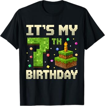 Birthday Boy It's My 7th Birthday Game Pixel Boys T-Shirt