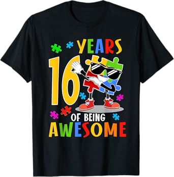 16 Years Of Being Awesome Birthday Dabbing Autism Puzzle T-Shirt