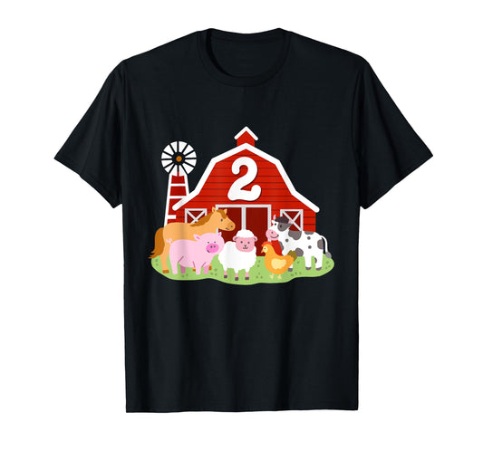 2nd Birthday Farm Animals Bday Party 2 Years Old Boy Toddler T-Shirt
