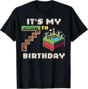 My 7th Birthday Pixel Game 7 Cake Video Gamer Boys Kid Youth T-Shirt