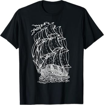Pirate Ship Vintage Retro Nautical Sailing Boat Captain T-Shirt