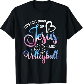 This Girl Runs On Jesus And Volleyball Player Christian Gift T-Shirt