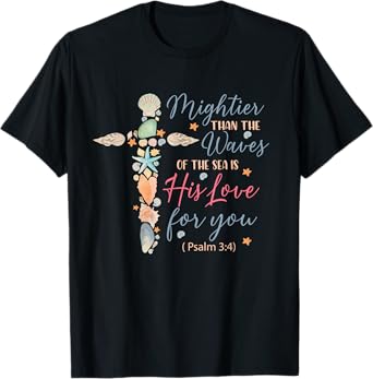 Christian Seashell Style Beach Vacation Faith Cross Women T-Shirt