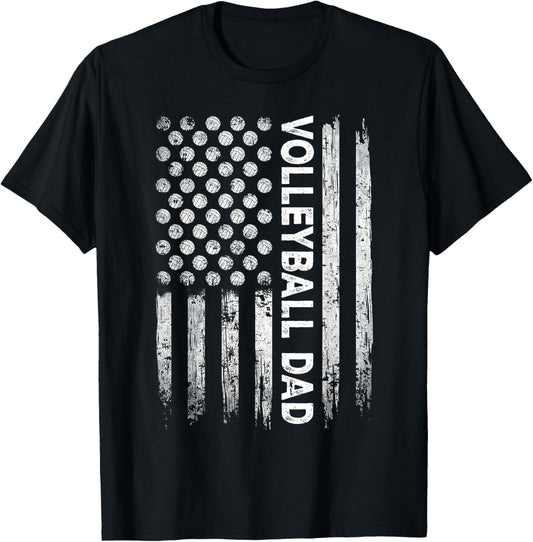 Vintage Volleyball Dad USA Flag Retro Fathers Day Daddy Papa T-Shirt
