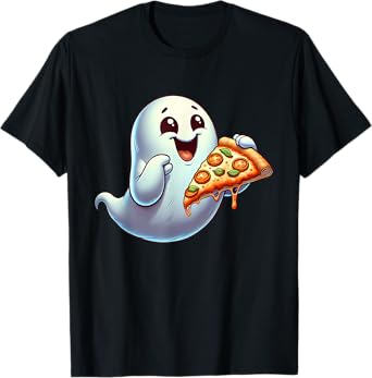 Ghost Eating Pizza Halloween Men Women Kids T-Shirt