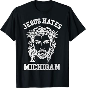 Vintage Michigan Jesus Hate Face Of Jesus With Crown T-Shirt