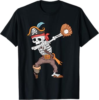 Baseball Halloween Dabbing Skeleton Pirate Dab Men Boys Kids T-Shirt