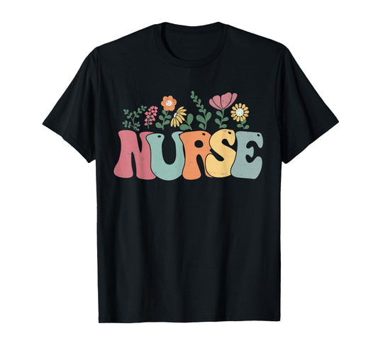 Women Vintage Nurse Flower Retro Nursing Nurse Life T-Shirt