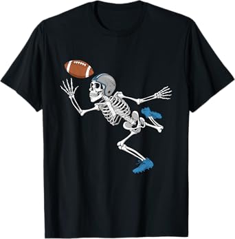 Football Skeleton Halloween Player Catcher Mens Boys Kids T-Shirt