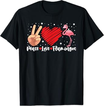 Peace Love Flamingo Hand Sign Heart Flamingo Lovers T-Shirt