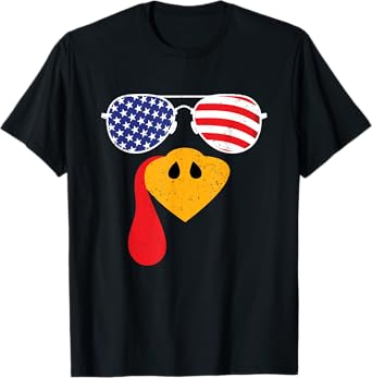Turkey Face Flag Sunglasses Thanksgiving Family Outfits T-Shirt