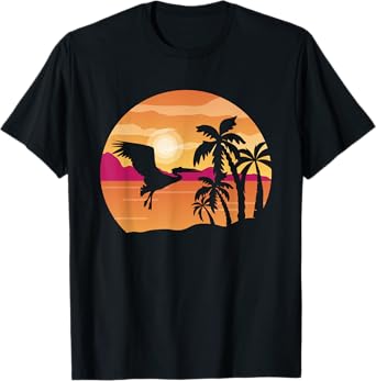 Pelican Bird Palm Tree Tropical Bird Animal Summer Sunrise T-Shirt