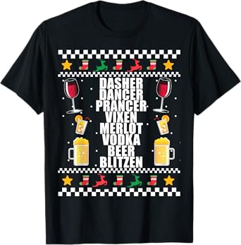 DASHER VODKA BLITZEN Alcohol Reindeer Ugly Christmas Sweater T-Shirt