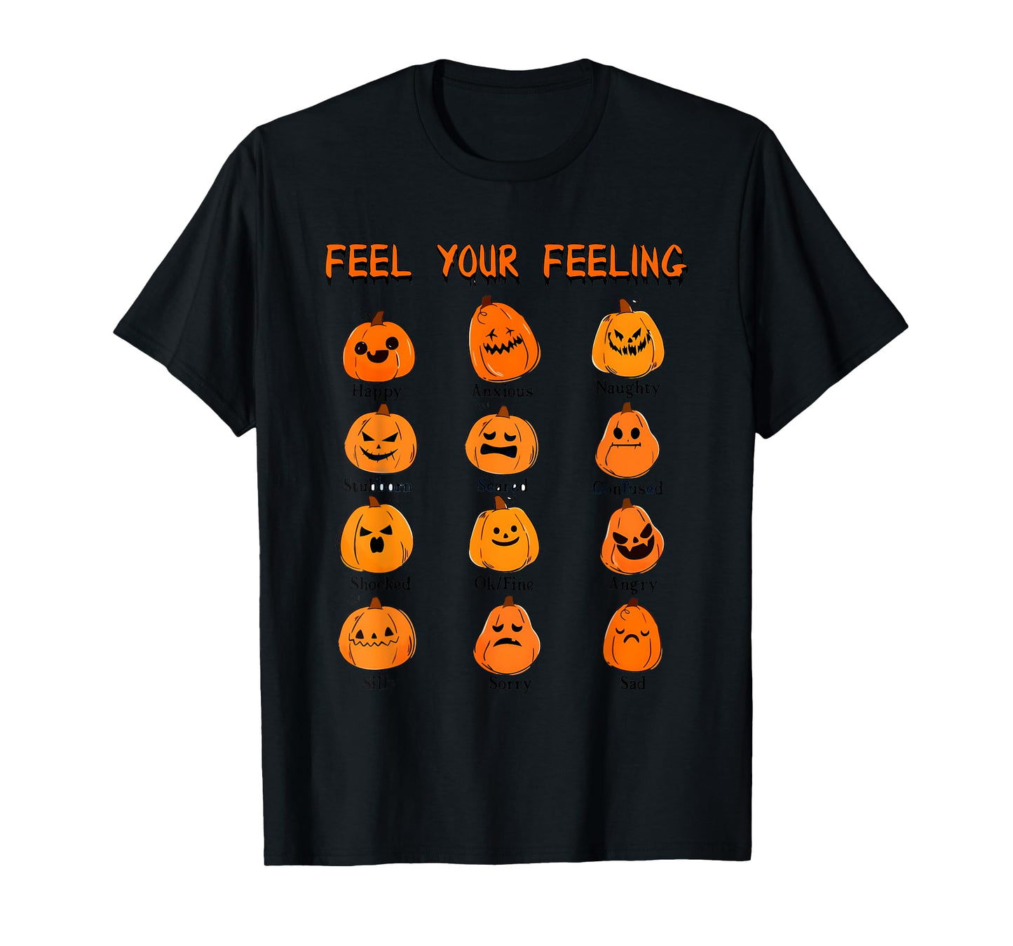 Retro Feel Your Feeling Halloween Pumpkin Face Expressions T-Shirt
