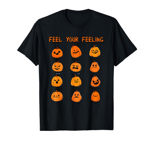 Retro Feel Your Feeling Halloween Pumpkin Face Expressions T-Shirt
