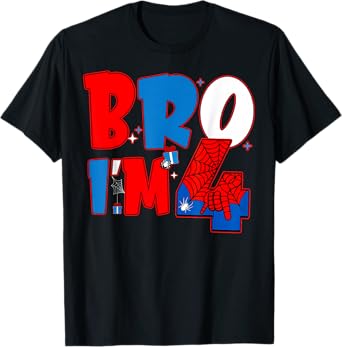 Bro I’m 4 Spider Theme Party Boy Birthday 4th Years Old T-Shirt