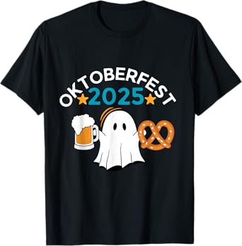 Oktoberfest 2025 Funny Ghost Beer Pretzel Halloween German T-Shirt