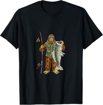Largemouth Bass Fishing Bigfoot Fisherman T-Shirt