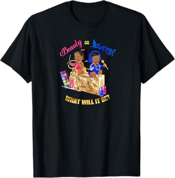 Beauty or Beats Baby Gender Reveal Royal Blue Hot Pink Gold T-Shirt