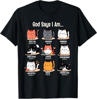 Funny Cat Girls Teens Kids God Says I Am Christian T-Shirt