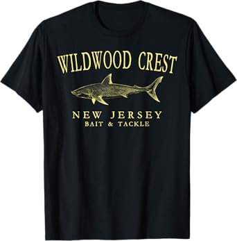 Wildwood Crest New Jersey Shark Retro Arched Yellow Letters T-Shirt