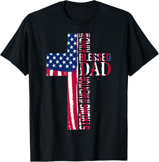 Fathers Day Blessed Dad Cross Words Christian Papa Daddy Men T-Shirt