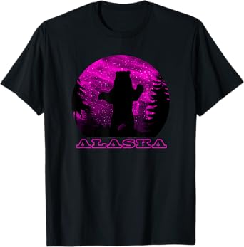 Alaska Grizzly Bear with Pink Northern Lights in Background T-Shirt