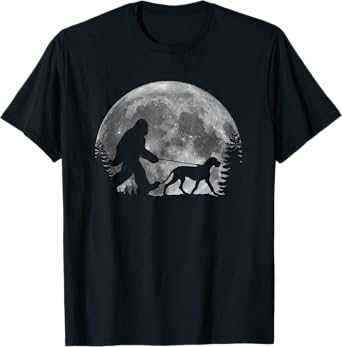 Bigfoot Walking a Dog Funny Great Dane Lovers Moon Halloween Men Women Kids T-Shirt