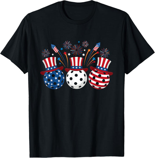 Funny Pickleball Fireworks American Usa Flag 4th Of July T-shirt