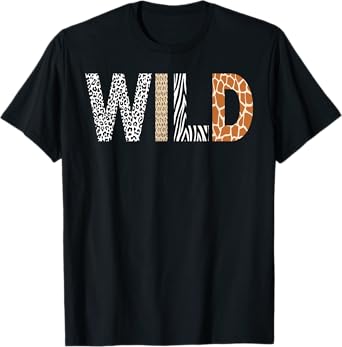 Wild Animal Pattern Giraffe Wolf Leopard Zebra Animal Print T-Shirt