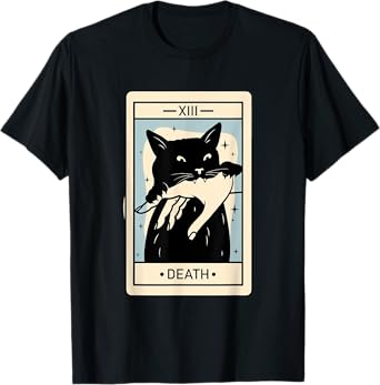 Black Cat Tarot Death Halloween Witchy Cat Lover Men Women T-Shirt