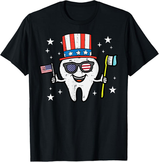 4th Of July Dentist Tooth Dental Patriotic Women Men Kids T-Shirt