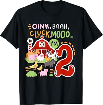 Oink Baa Moo I'm 2 Farm Animals 2nd Birthday Two Years Old T-Shirt