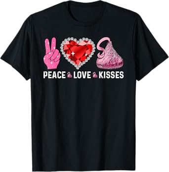 Valentines Day Peace Love Heart Chocolate Kisses Graphic T-Shirt
