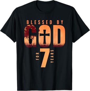 Blessed By God For 7 Years 7th Birthday Religious Theme T-Shirt
