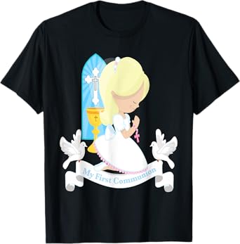 My First Communion Shirt Gift Cute Kids Daughter Girl Blonde T-Shirt